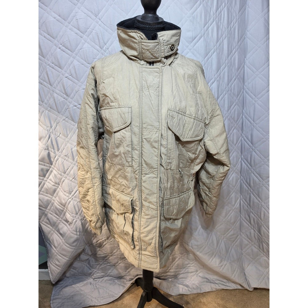Outbrook Womens Tan Khaki Nylon Utility Field Jacket Quilt Lined Cargo Medium